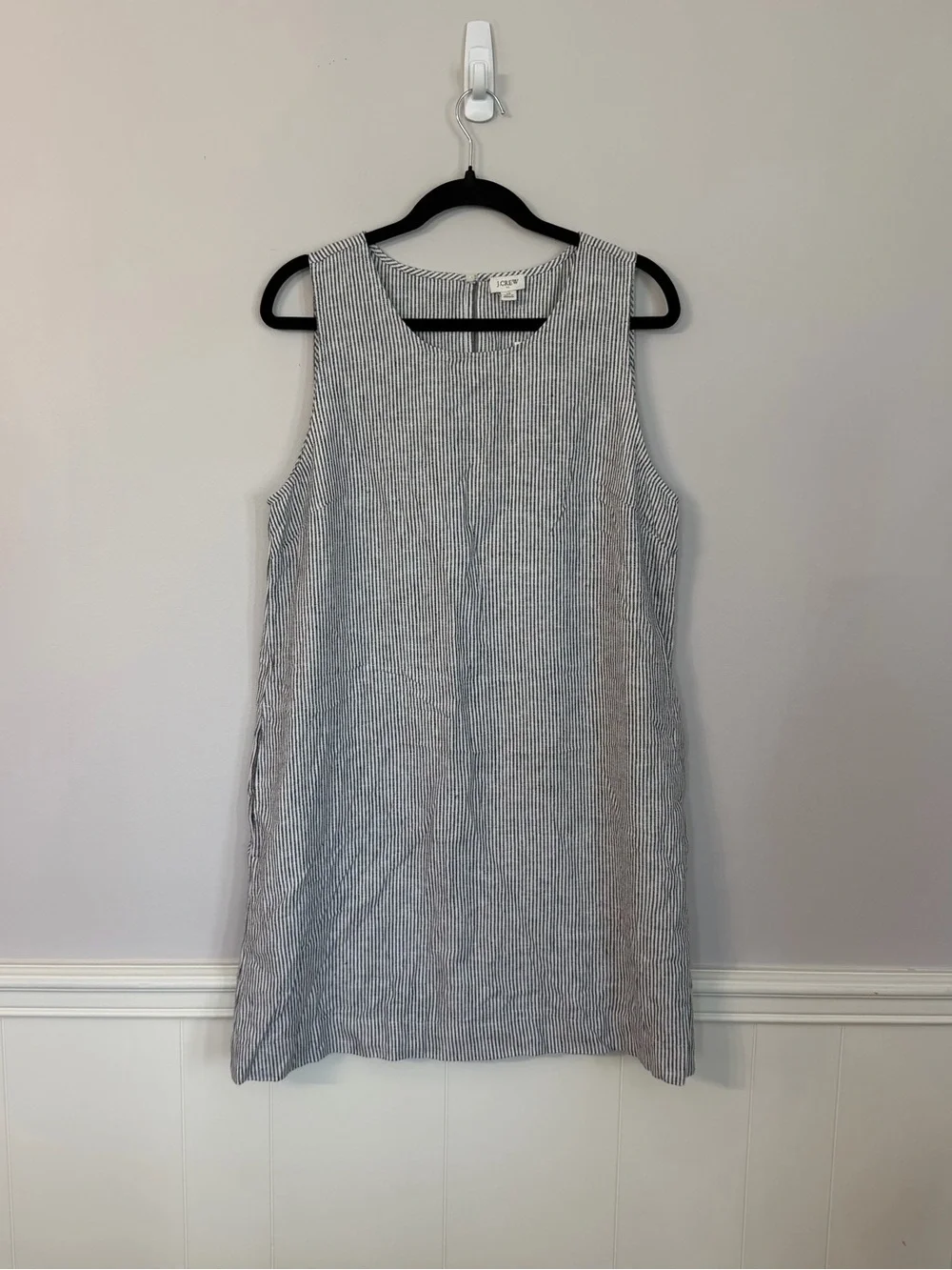 J. Crew Women’s Sleeveless Black & White Striped Linen/Cotton Dress Sz 14 NWT